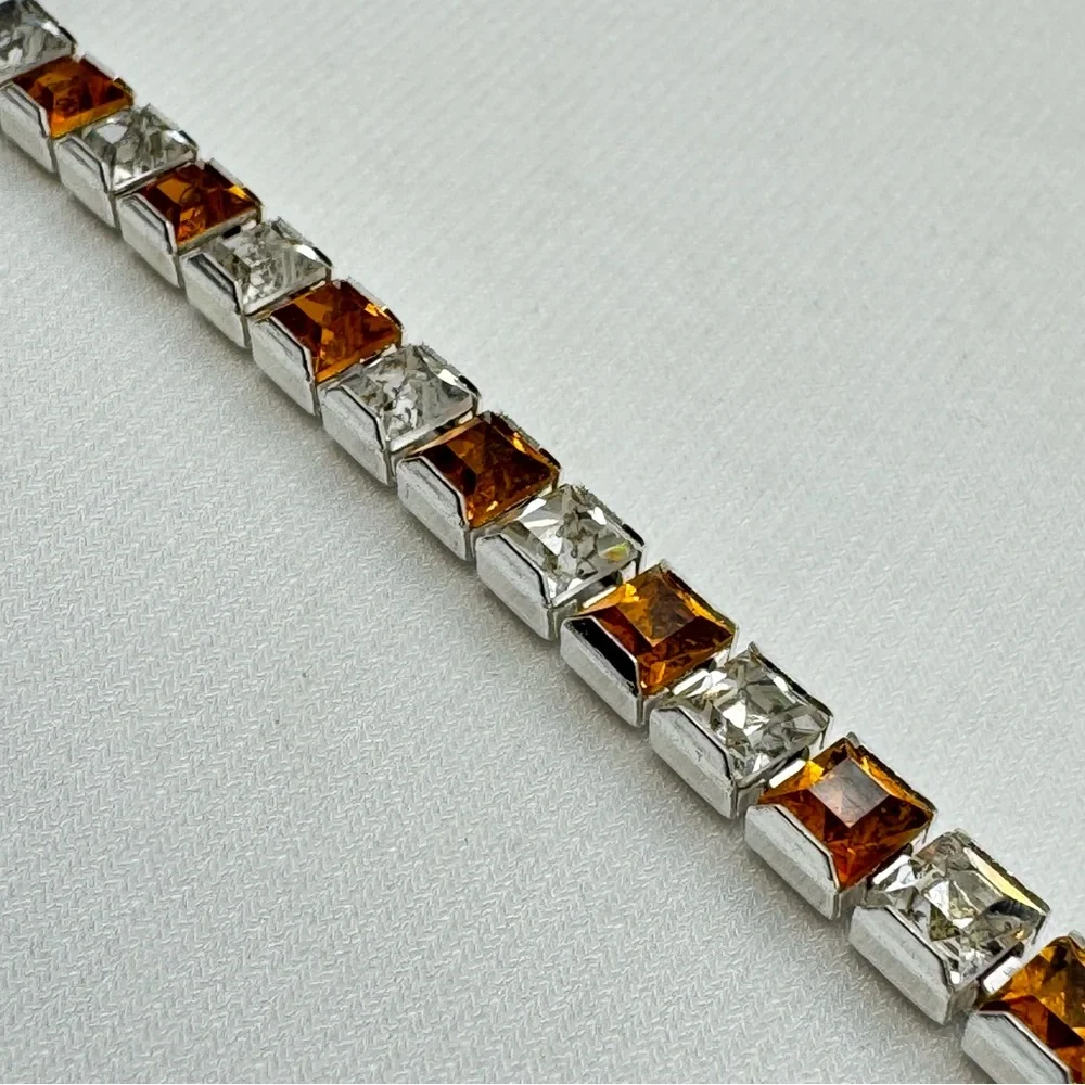 Swarovski Crystal Tennis Bracelet Silver Clear Amber Princess Cut Stackable